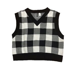 Divided By H&M Checkered Black Cream‎ Sweater Vest Large EUC